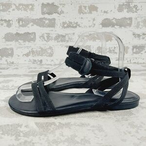 New Rebecca Allen The Flat Two Straps Ankle Buckle Black Flat Sandals M467
